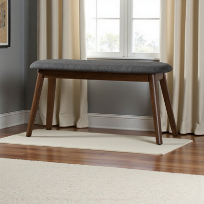 Echoes Bench with Dark Grey Fabric Upholstery and Walnut Finish, 18.27" H X 35.22" W X 11.54" D