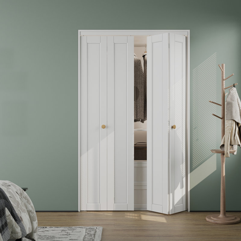  Porte pliante double 48 po x 80 po en bois manufacturé à noyau solide avec ensemble de quincaillerie d'installation (garde-manger, porte de placard)