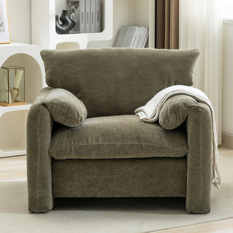 37.5" Wide Upholstered Accent Armchair, Green Chenille