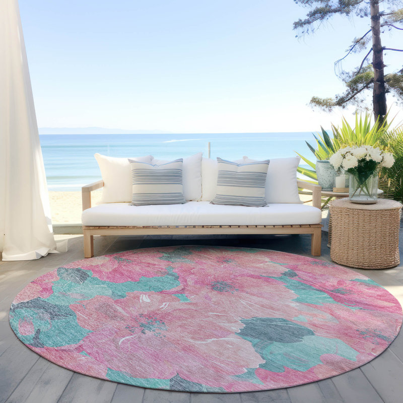 Tapis intérieur / extérieur rose Aurithra , 8 pi x 8 pi