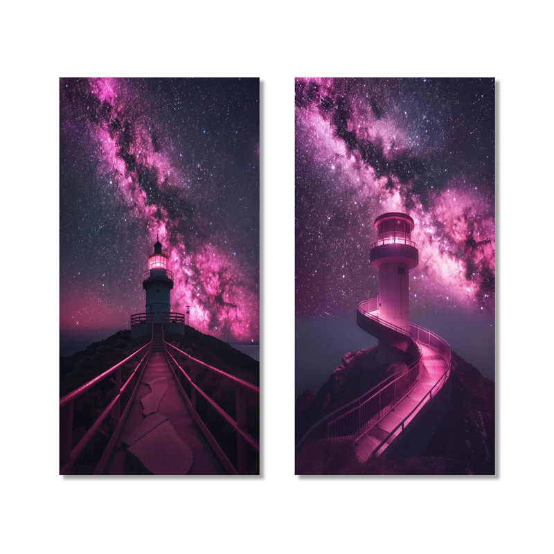 «Mauve Exploration de l'espace», Starlight II - ensemble de 2 décorations murales célestes en métal, 32" H x 32" W