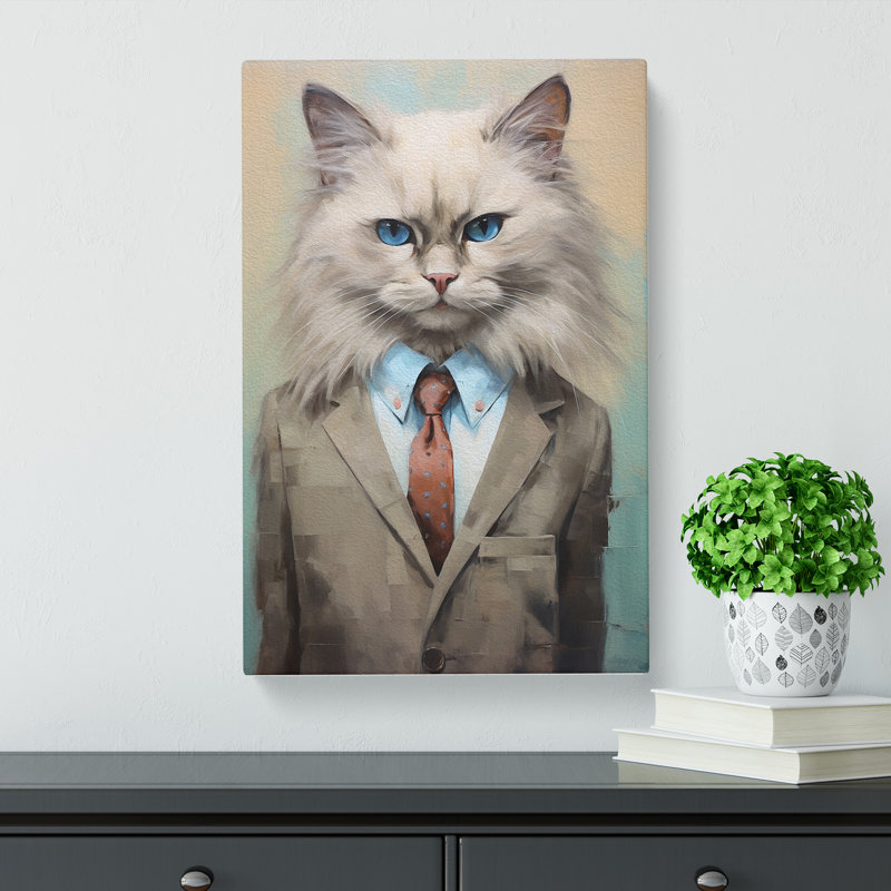 Ragdoll Cat in a Suit Painting - Wrapped Canvas, 50cm H x 35cm W x 3cm D