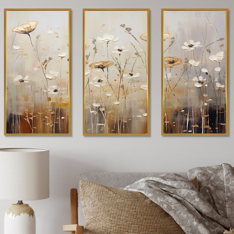 Scerene Wildflowers In Bloom I - ensemble d'art sur toile Wildflowers, Cadre flottant doré, H 32 po x l 48 po x P 1 po