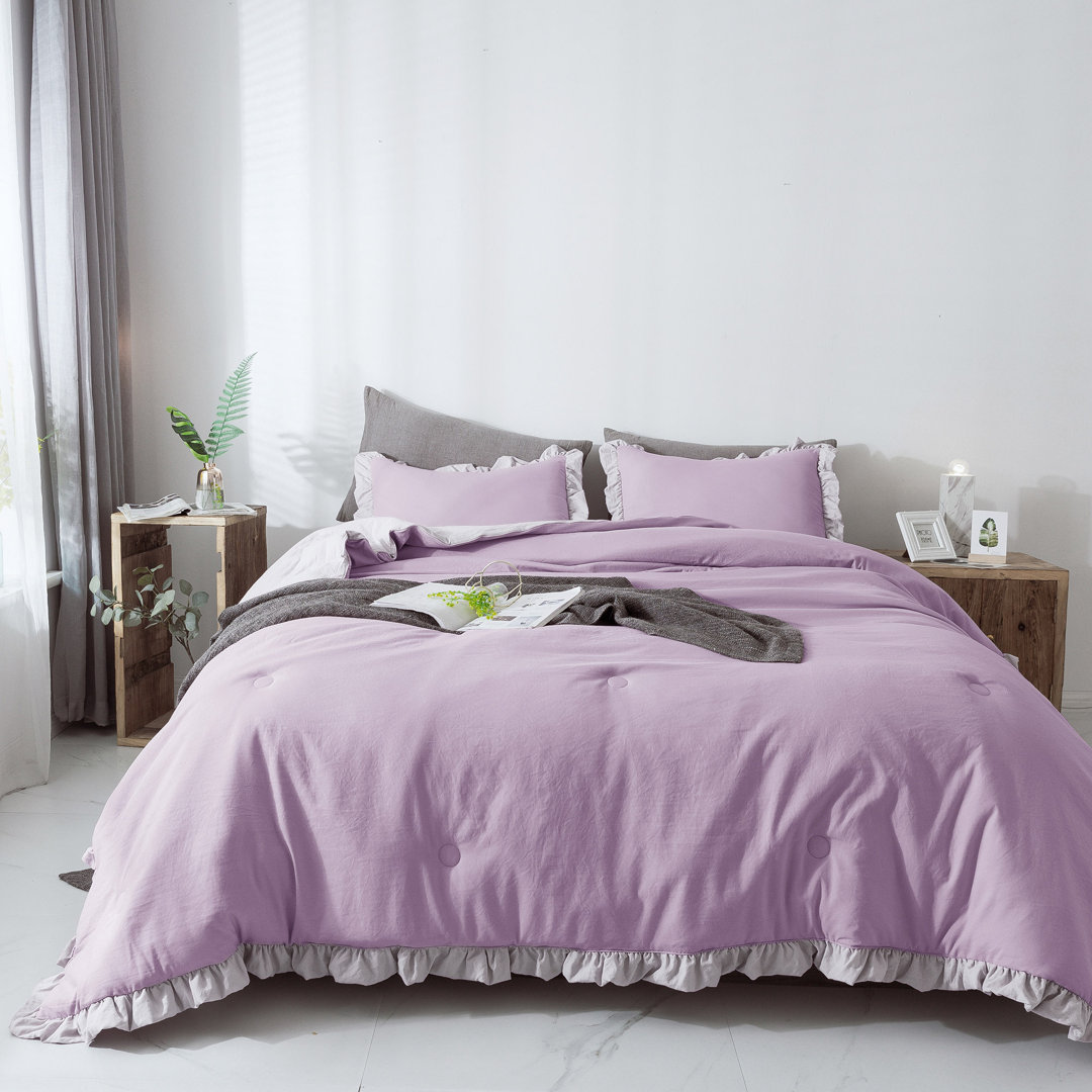  Ruffled Trim Reversible Comforter Set Kasentex 