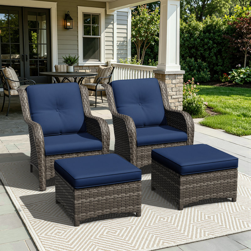 Chaise de patio avec coussins et repose-pieds Netta, Bleu
