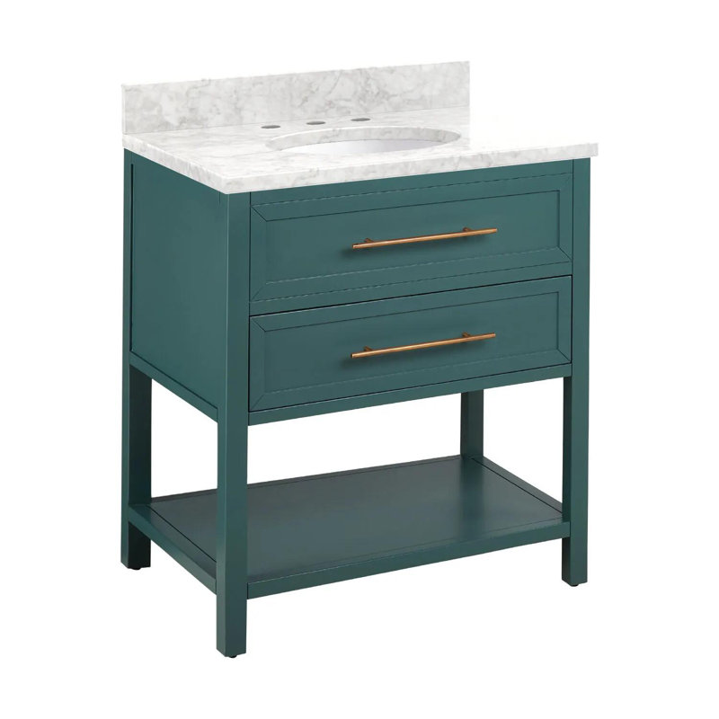 30" Robertson Single Bathroom Vanity Set with Oval Undermount Sink, 8" Widespread, Carrara Marble, Brushed White