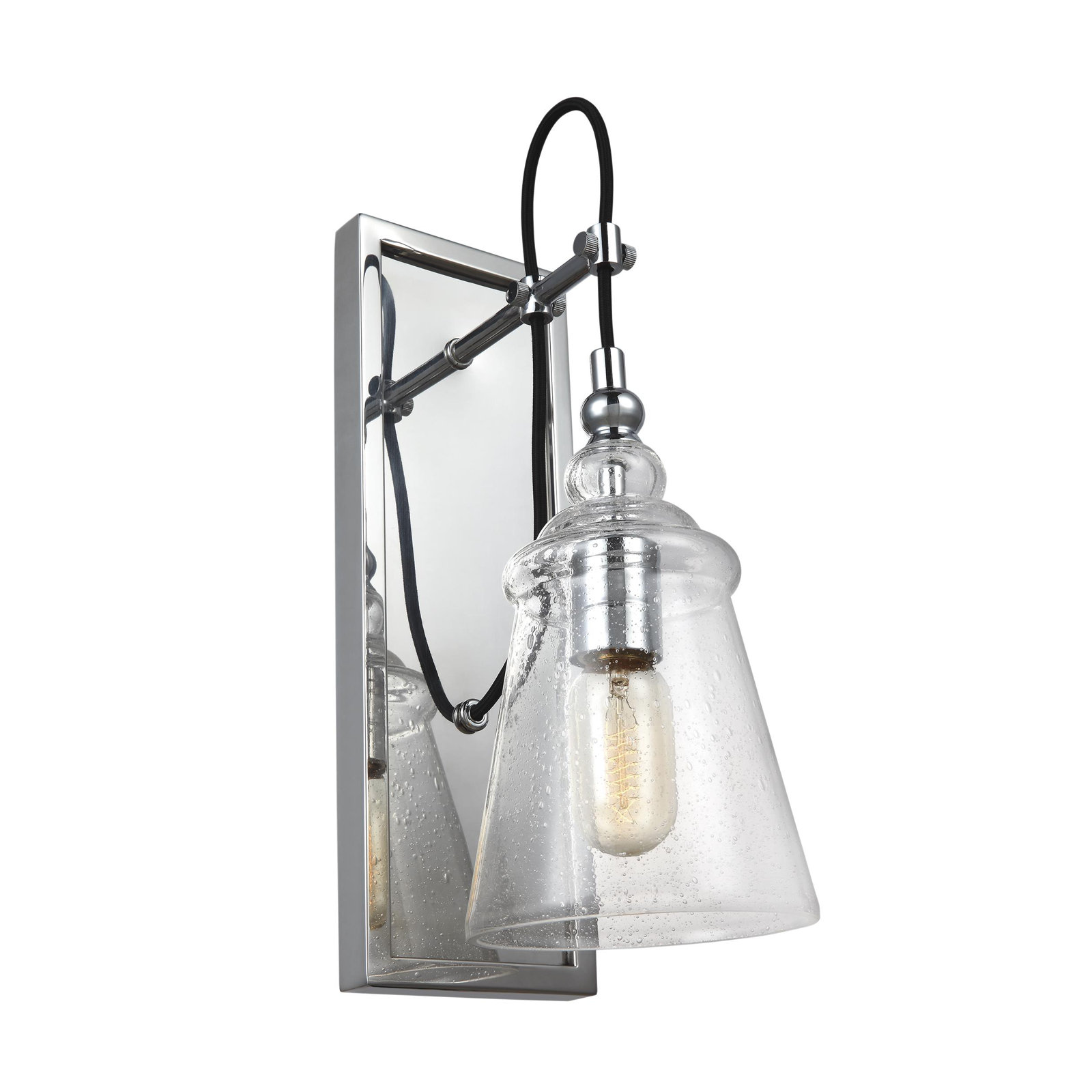 Levine Single Light Glass Dimmable Armed Sconce, Chrome