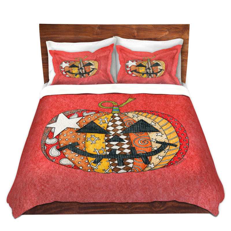 Ensemble de housse de couette citrouille, 1 housse simple + 1 taie standard, Orange / Brun