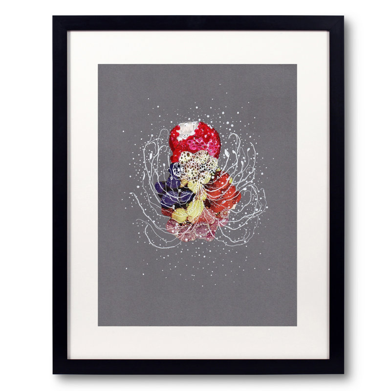 Céphalopode Stardust par Jenny Brown - Peinture, H 21,25 po x l 17,25 po, Papier avec cadre noir