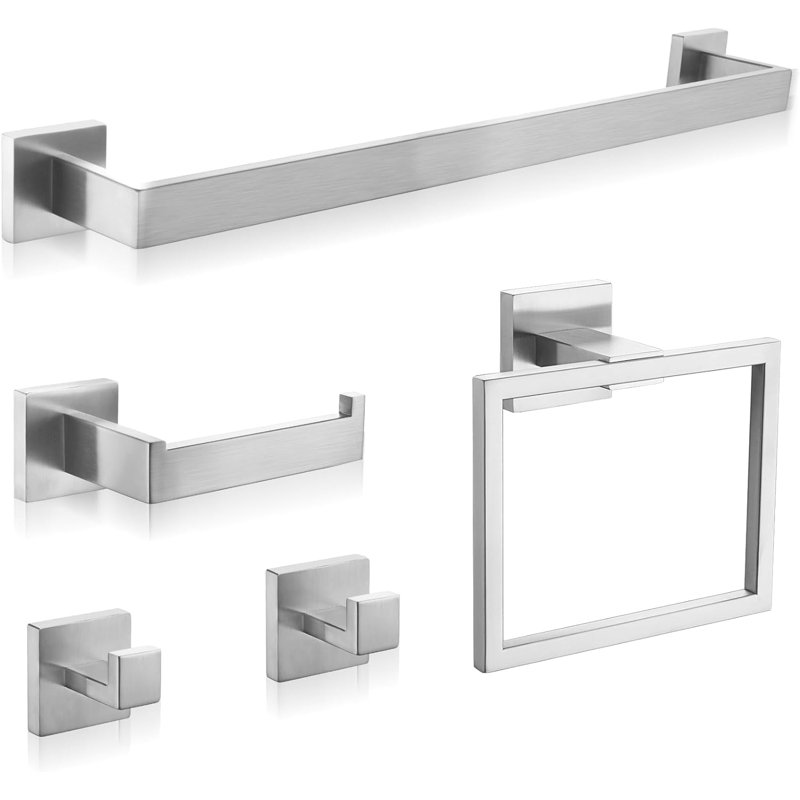 5 Pieces Bathroom Hardware Accessories Set, Towel Bar Set, Towel Holder Racks Set for Bathroom, Stainless Steel, Matte Black