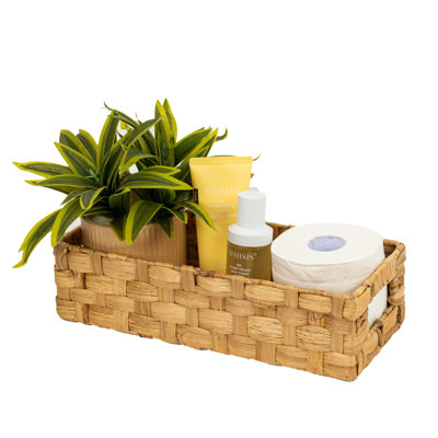 Panier de papier hygiénique Onhomes Enna, paniers de salle de bain jacinthe d'eau, poignées intégrées, panier en osier pour l'arrière du réservoir de toilette, panier de réservoir de toilette, panier de salle de bain, panier de toilette, naturel, 1