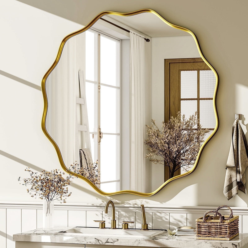 Miroir de salle de bain Wavy, Doré, 20 po x 20 po