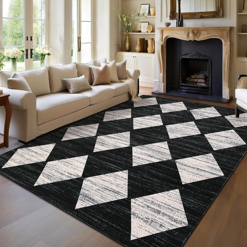 Machine Washable Rugs Distressed Trellis Rug for Living Room Non Slip Stain Resistant Carpet Modern Checkered Farmhouse Floor Cover