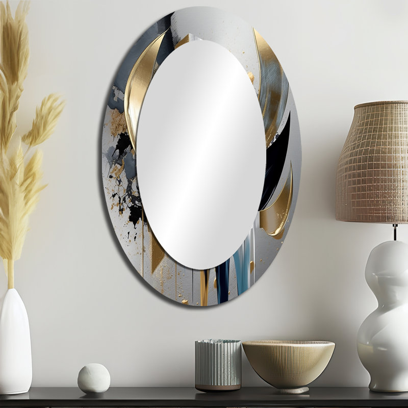 Abstract Shapes And Lines I - Miroir décoratif ovale abstrait sur métal, 36 po x 24 po