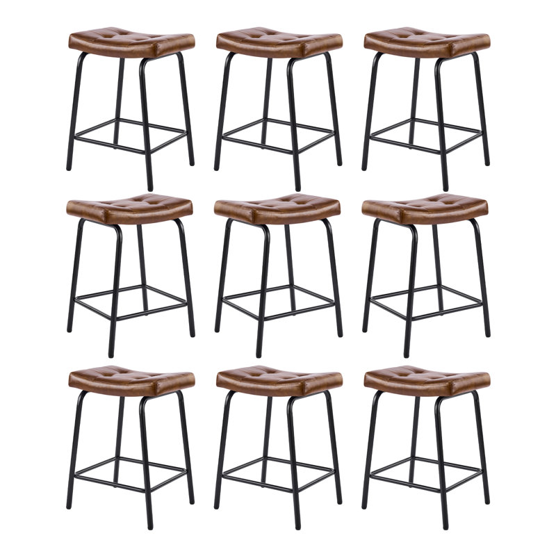 Faux Leather Tufted Counter Stools Set of 12,Yellow Brown, 12, Yellow