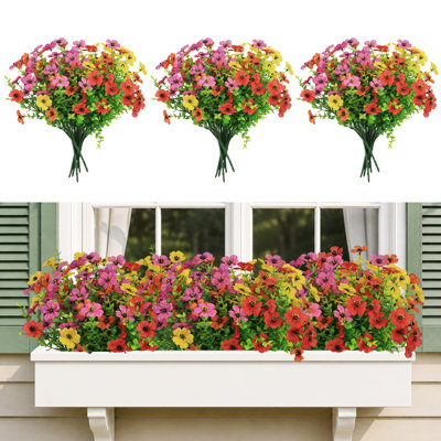 18 Bundles UV Resistant Artificial Flowers for Outdoors, Faux Flower Shrubs for Porch, Garden, Planters and Window Boxes