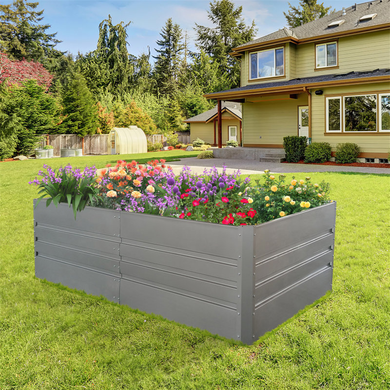 Lit de jardin surélevé galvanisé 6X3X1.5Ft, H 17,72 po x l 70,87 po x P 35,43 po, Argenté / blanc