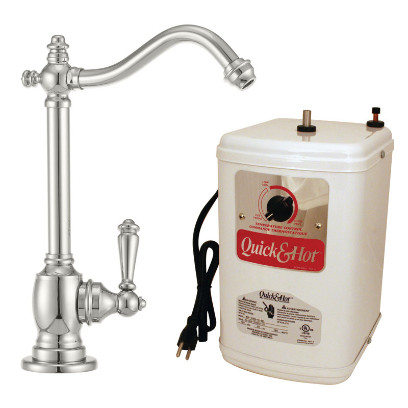 Robinet distributeur d'eau chaude à poignée simple Victorian 9 po avec réservoir de chauffage instantané, Nickel poli