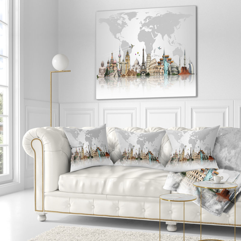 Housse et insert de coussin carré Famous Monuments Across World, 18 po x 18 po, Coussin décoratif