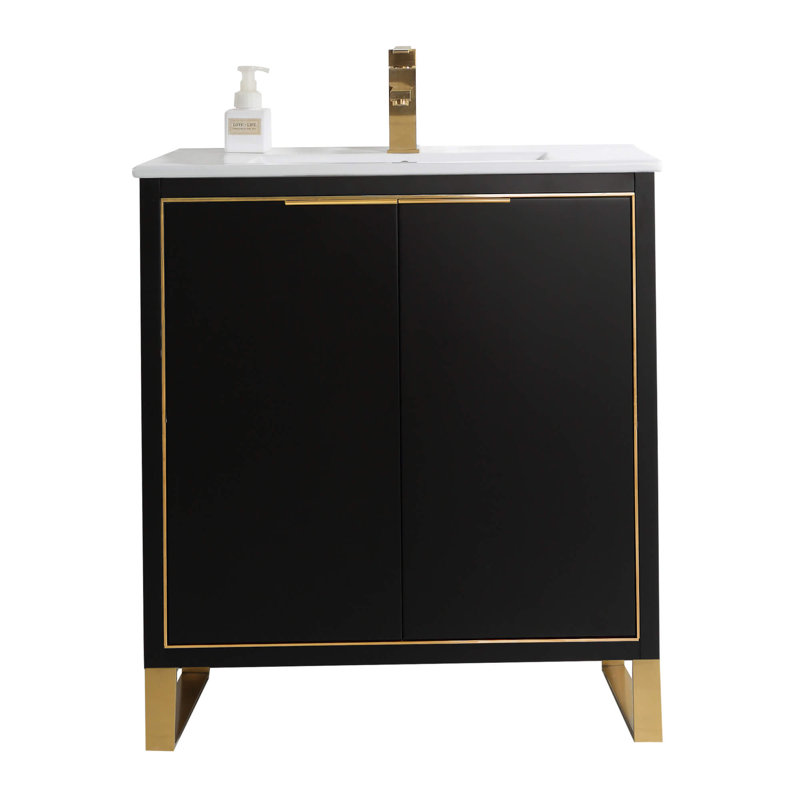 30'' Single Bathroom Vanity Set, Satin Brass, Matte Black