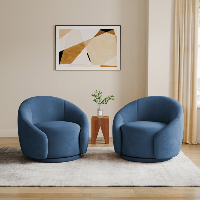 Aunna 89.2Cm Wide Swivel Barrel Chair, Blue Cotton