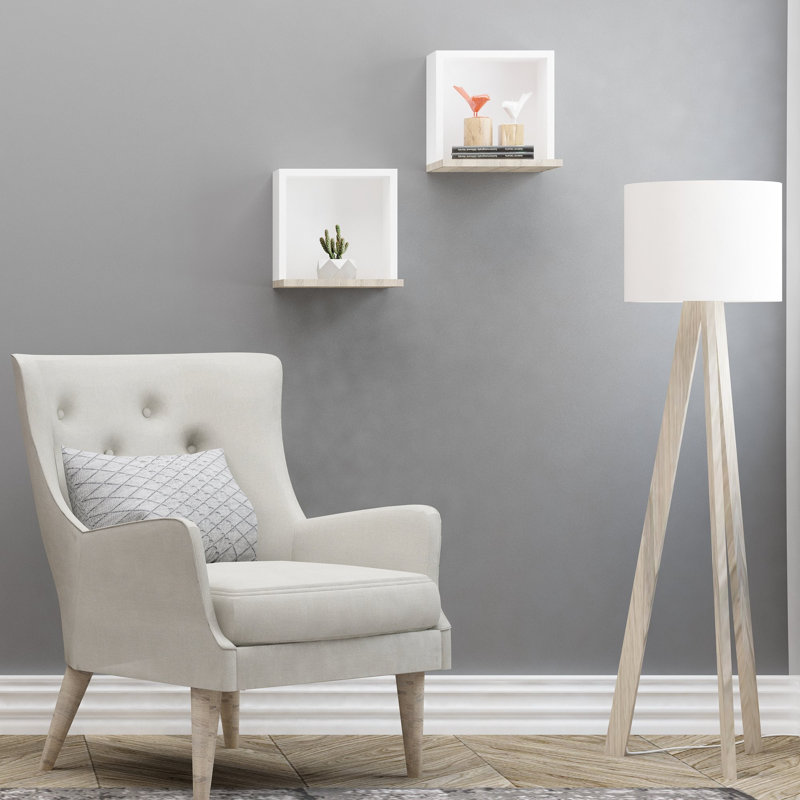 2 Piece Square Cube Shelf, White/Oak