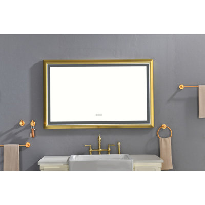 Miroir de salle de bain 48 po x 30 po à DEL avec cadre en aluminium - Miroir de salle de bain mural, antibuée rapide, fonction mémoire, 3 températures de couleur, gradation continue, verre HD pour le maquillage / rasage / soin de la peau