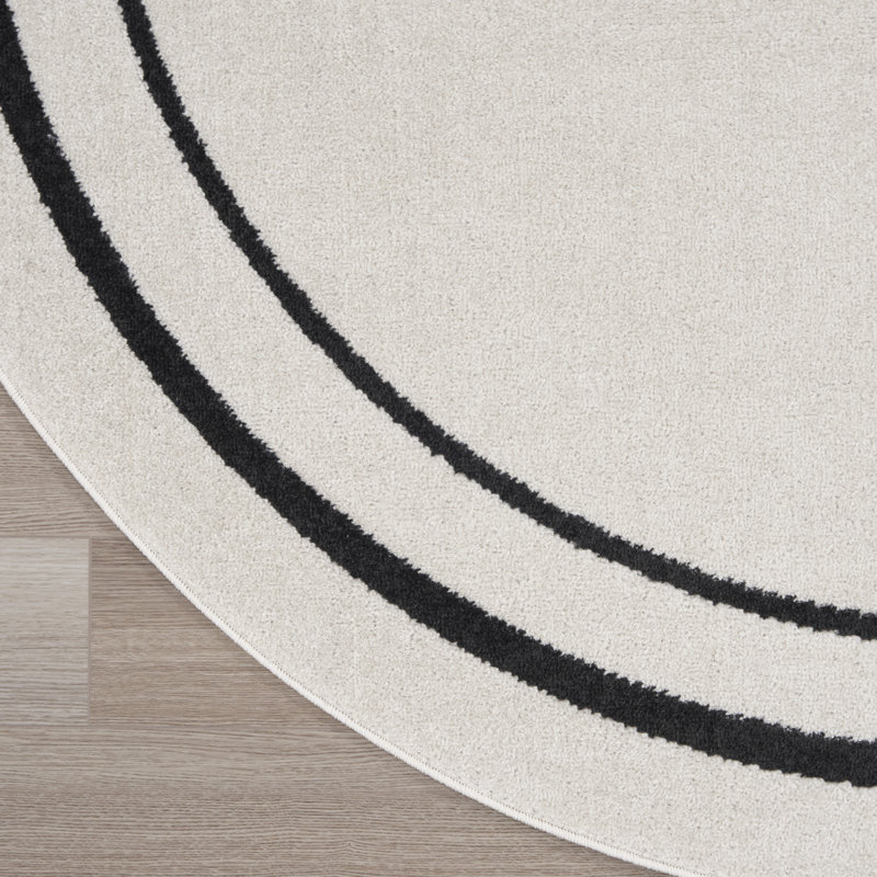 Tapis intérieur / extérieur noir Nourison Essentials Ivory, Rond 6 pi