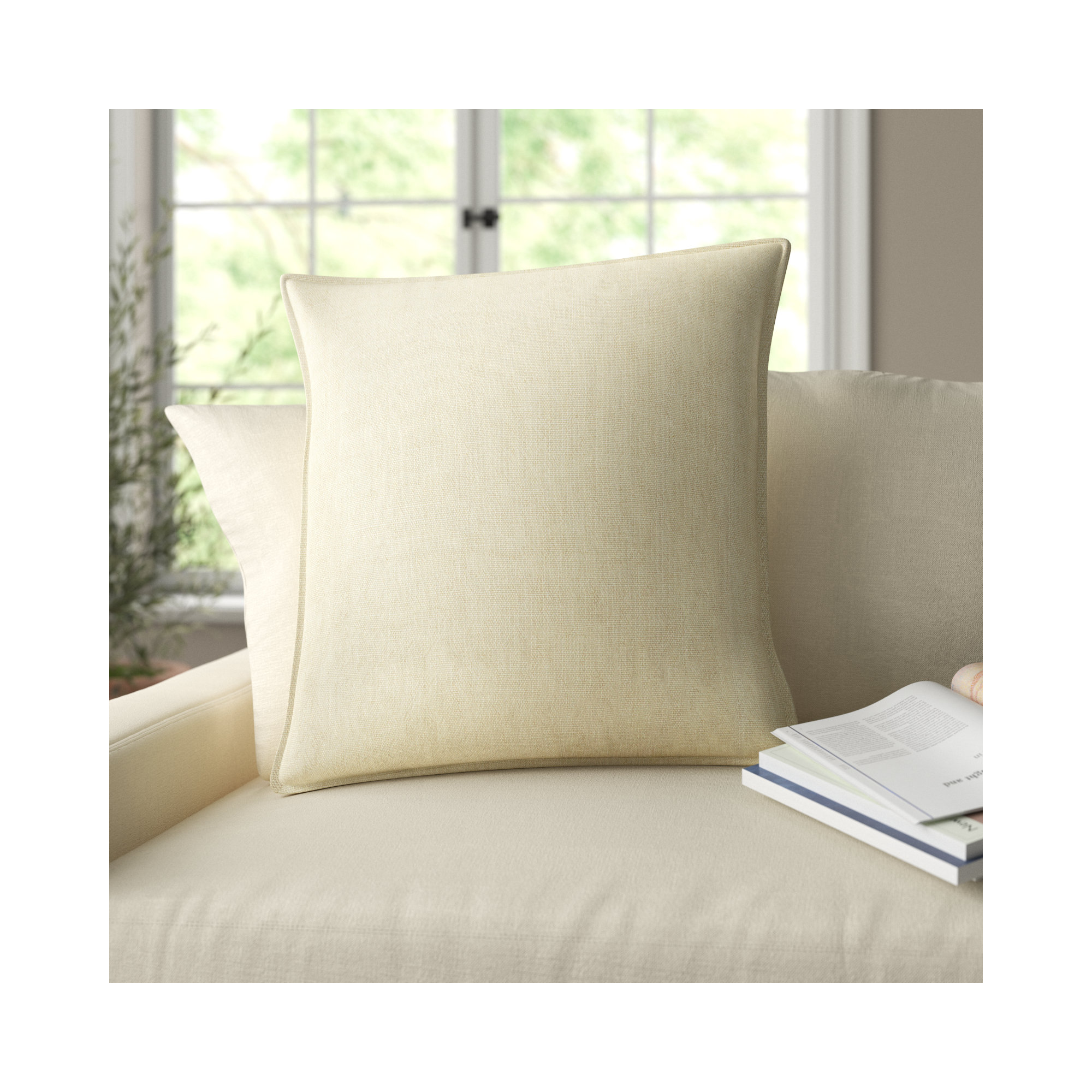 Burbank Linen Throw Pillow, 22" x 22", Cream, Polyester/Polyfill