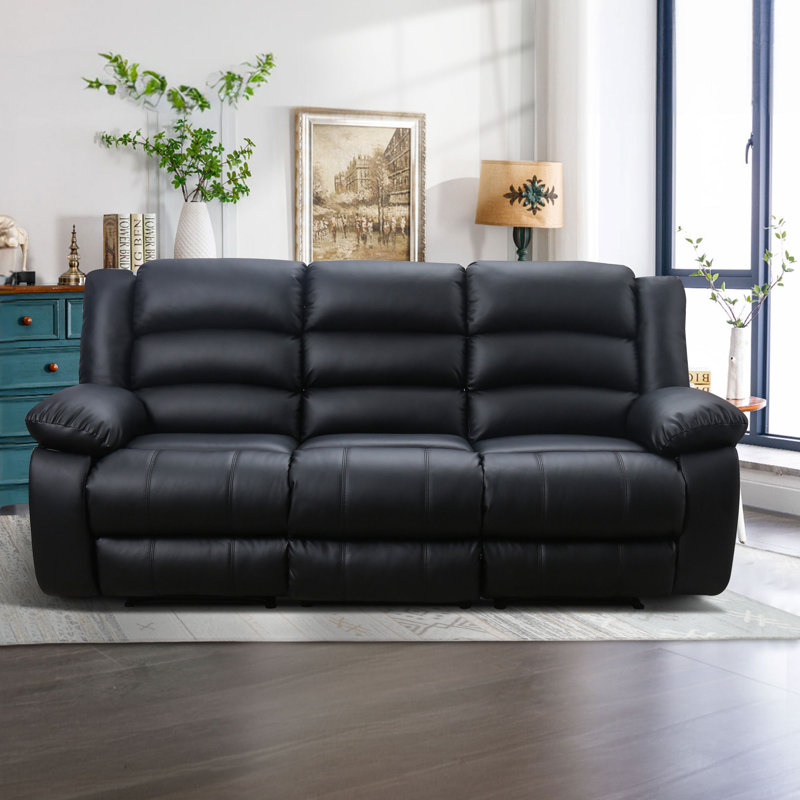 87.01'' Wide Modern Soft Vegan Leather Manual Reclining Sofa With Hide Console (Set of 2)
