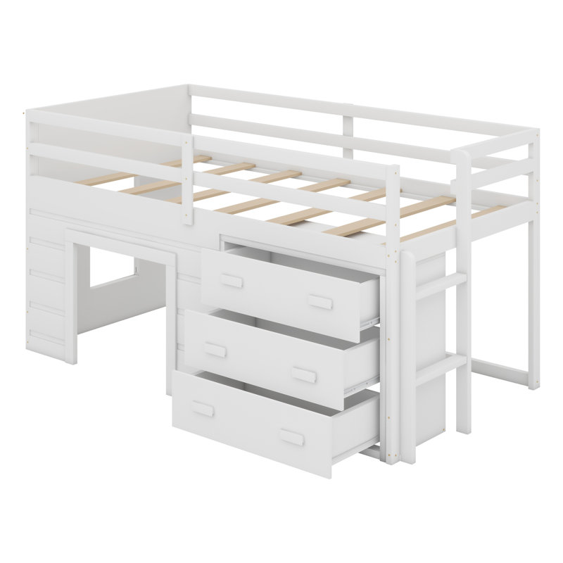 Lit mezzanine avec tiroirs et tablette, Blanc