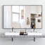 Grand miroir de salle de bain rectangulaire 60 po x 36 po avec cadre en aluminium noir, miroir de meuble-lavabo mural avec plateau amovible, suspension verticale et horizontale pour salle de bain