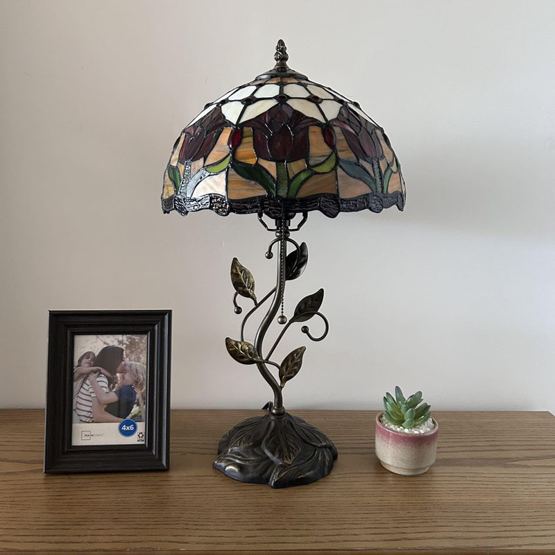 Lampe de table Tiffany Vitrail rouge tulipes en fer inclus Ampoule DEL l 12 po x P 12 po x H 22 po
