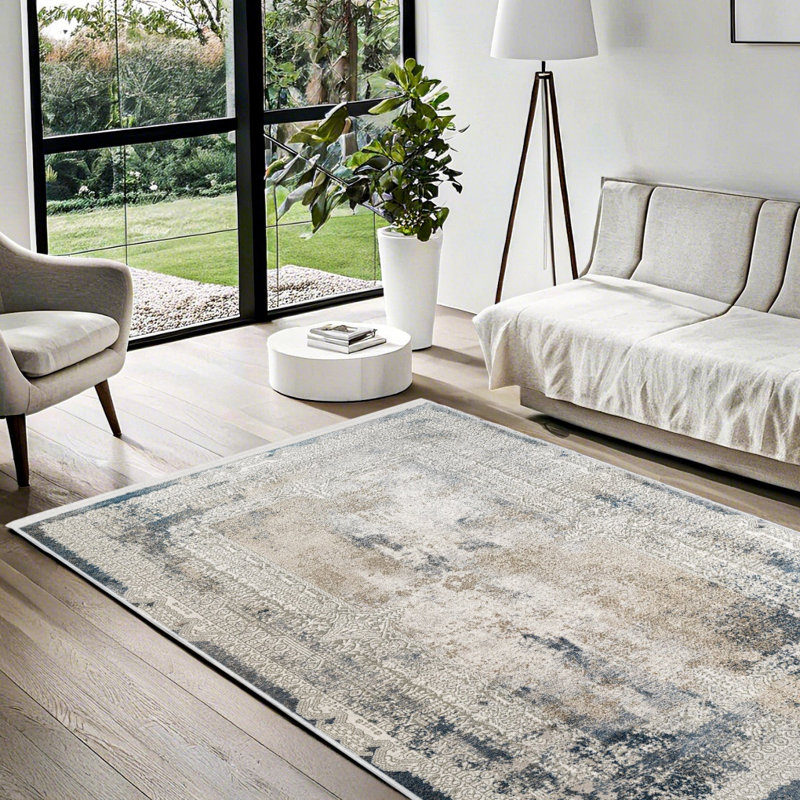 Tapis crème tissé antidérapant à imprimé numérique crème