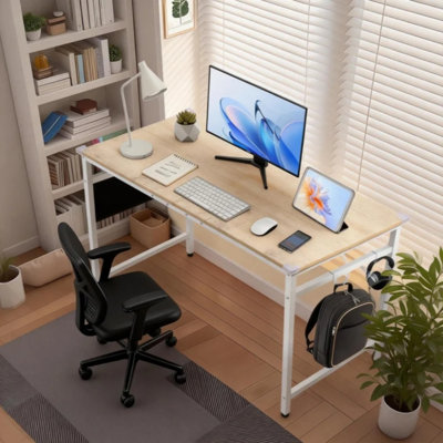 47.2” Computer Desk For Home Office - Study Writing Desk With Storage, Side Hooks & Adjustable Feet by Ebern Designs