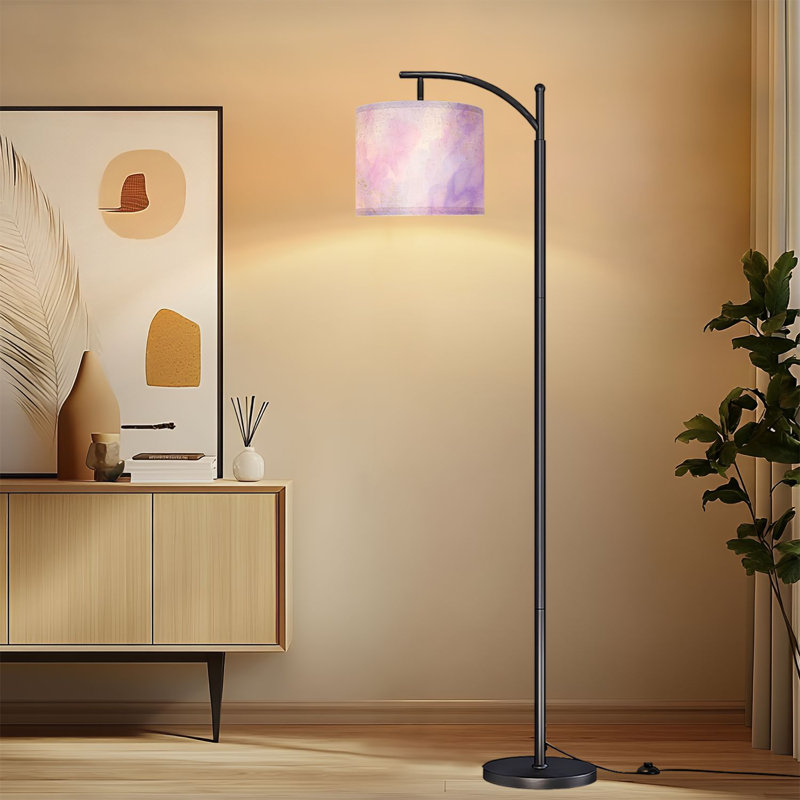 Lampe sur pied à arc avec abat-jour réglable Lampe sur pied en marbre de couleur rose lavande liquide abstrait à 3 températures de couleur à intensité variable avec interrupteur au pied pour chambre à coucher