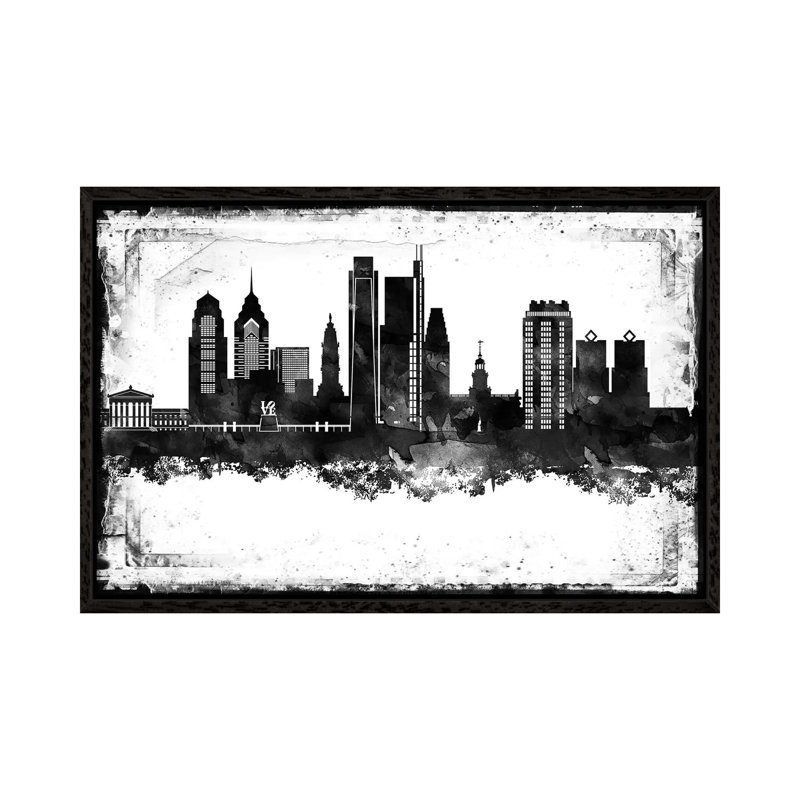 Philadelphia Black and White Framed Skylines 1 Piece Wall Art on Canvas, 45.72cm H x 66.04cm W x 3.81cm D, Black Framed