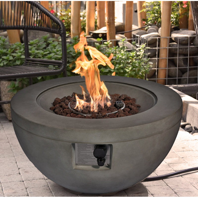 Raci Round Polyresin Propane Smokeless Fire Pit, Dark Grey
