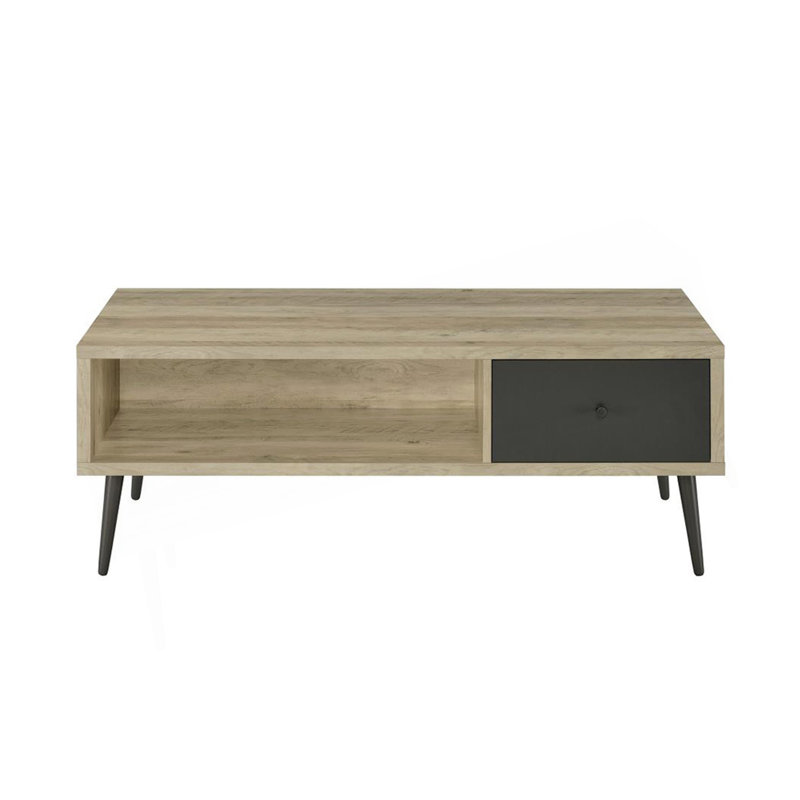 Table basse à 1 tiroir en bois d'ingénierie, pin vieilli