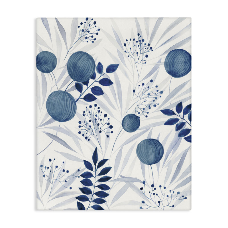 Art mural rond en forme de plante bleue, design par Hannah Dawson, H 20 po x l 16 po