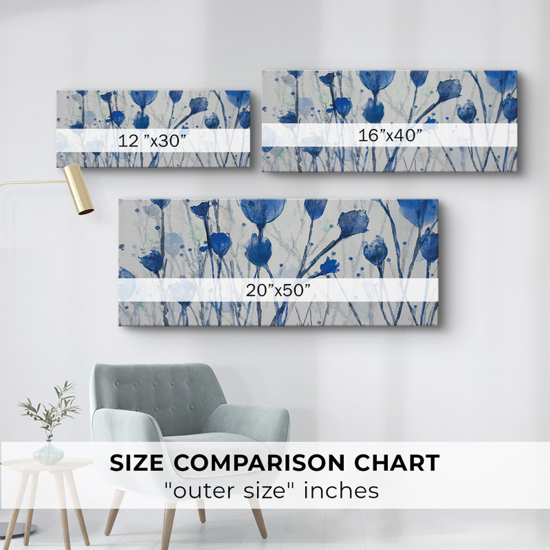 Jardin bleu - Toile tendue avec châssis - Prêt à accrocher, H 12 po x l 30 po