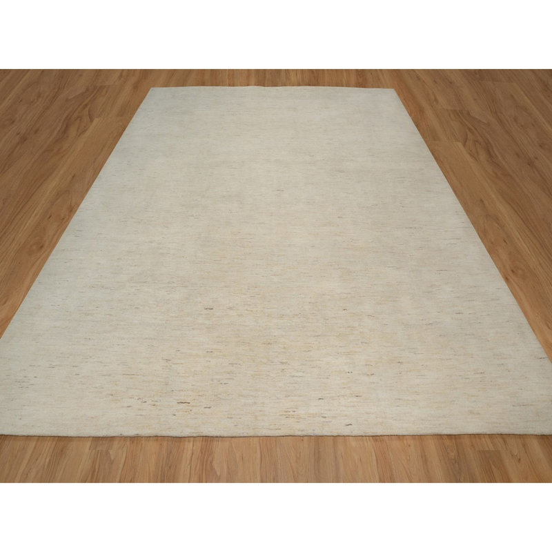 12 po x 12 pi 1 po, crème, blanc, noué à la main, moderne, motif uni, Lori Buft Gabbeh, épais et moelleux, laine naturelle non teinte, carré, tapis oriental
