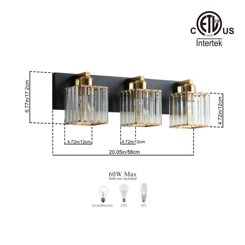 3-Light Crystal Dimmable Vanity Light