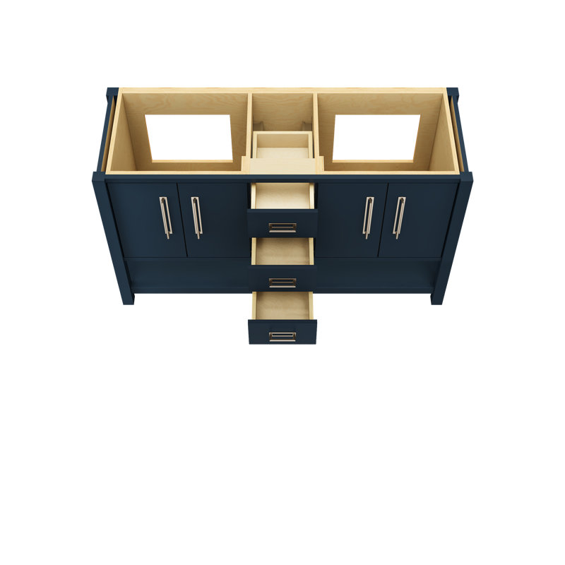 Meuble-lavabo double Kiawah, Bleu La Haye, Nickel satiné, 60"