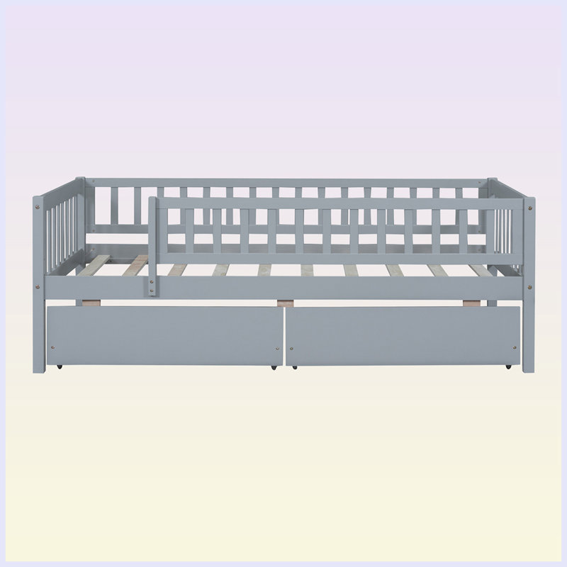 Iesa Solid Wood Daybed, Twin, Gray, Drawer Included