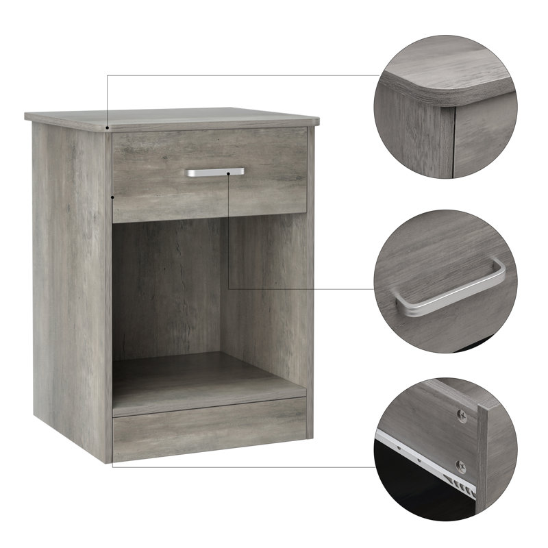 Jarques Nightstand with 1 Drawer and Open Storage, Side Table with Shelf for Bedroom, Gray