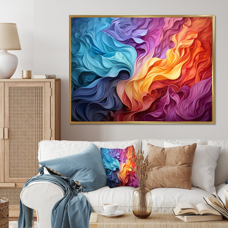 Opt Illusion chromatique sur toile, H 30 po x l 40 po x P 1,5 po, Cadre flottant doré