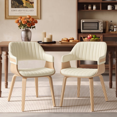 Dowden Mid-Century Modern Bentwood Upholstered Dining Chair With Armrest