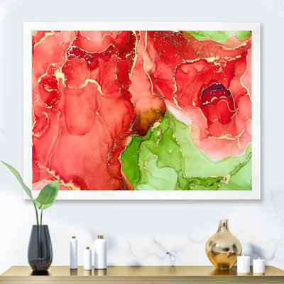 «Red and Green Luxury Abstract Fluid», peinture sur toile