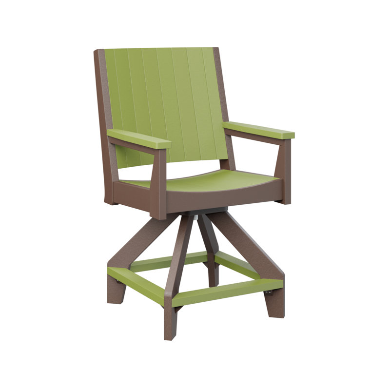 Chaise de comptoir pivotante Berlin, Vert kiwi, Chocolat / Brun